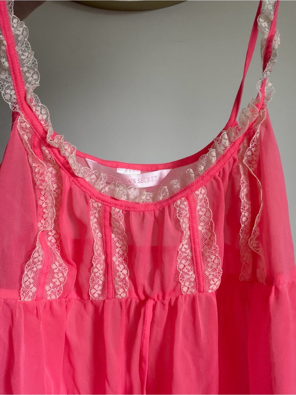 VTG Victoria's Secret Pink Lace-Trim Chiffon Chemise